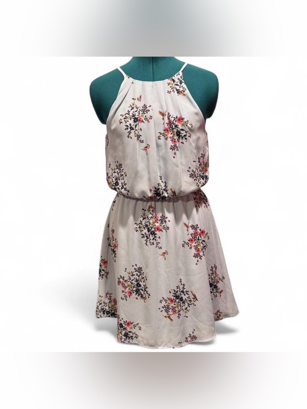 Blue Rain Light Blue Floral Halter Mini Dress with Multicolor Blooms